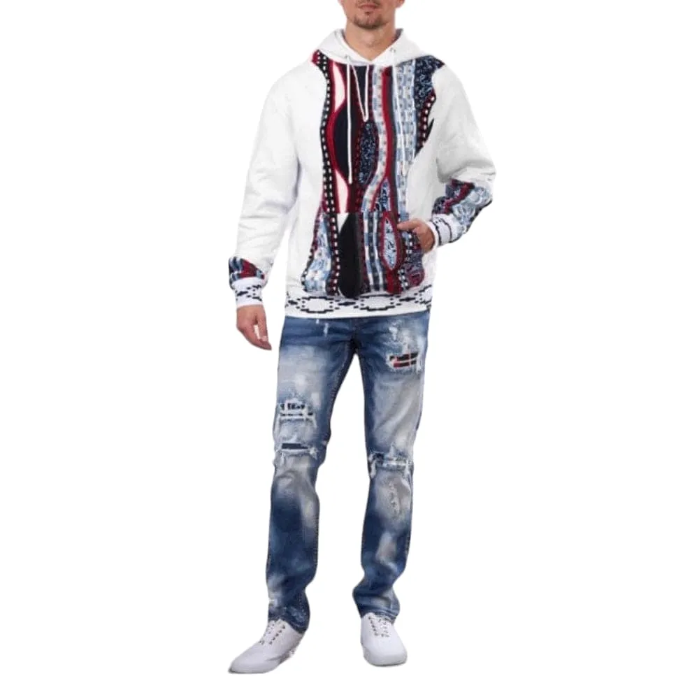 Coogi Native Blues Classic Stitched Fleece Hoodie (White) CG-KT-005