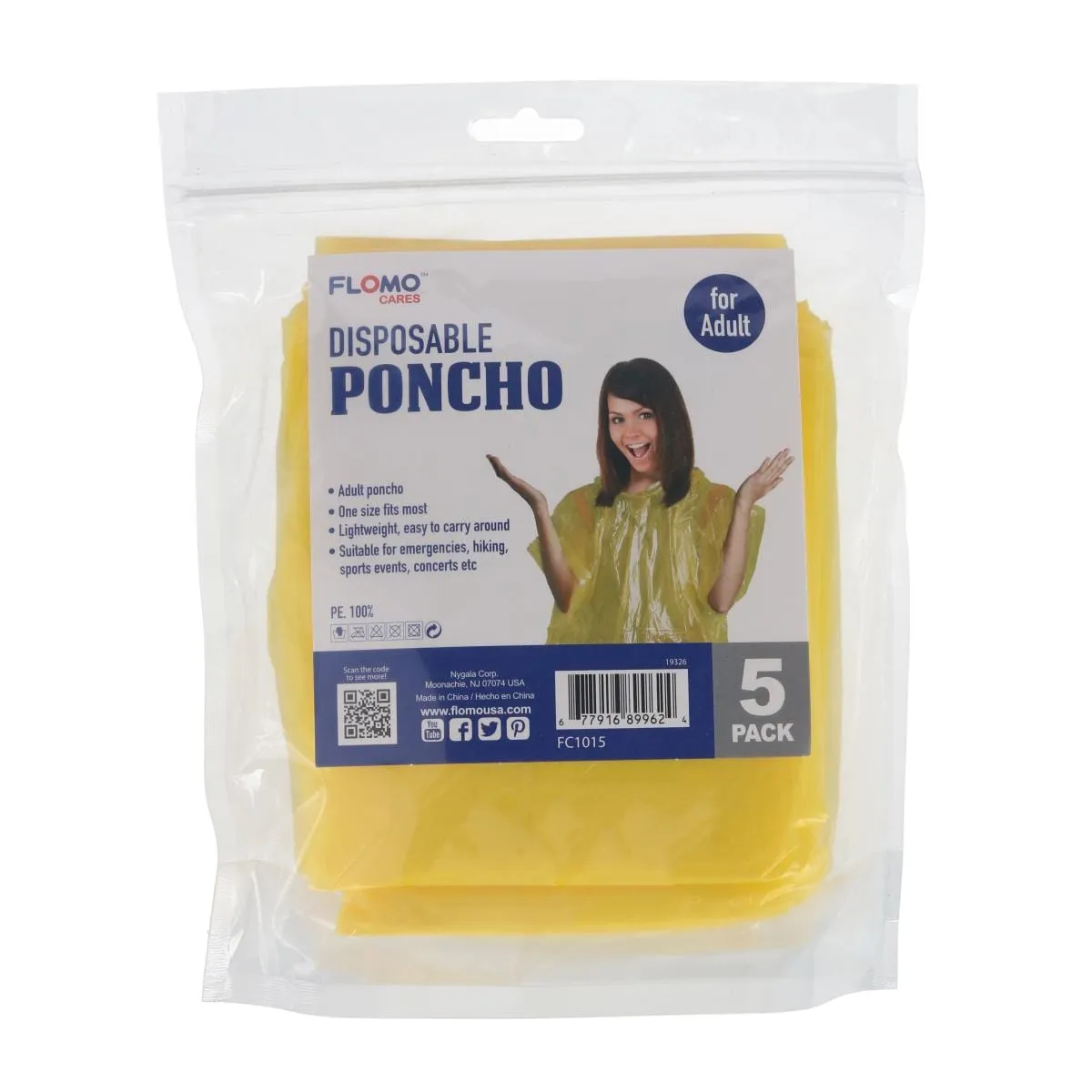 CTM Adult Disposable Rain Ponchos (Pack fo 5)