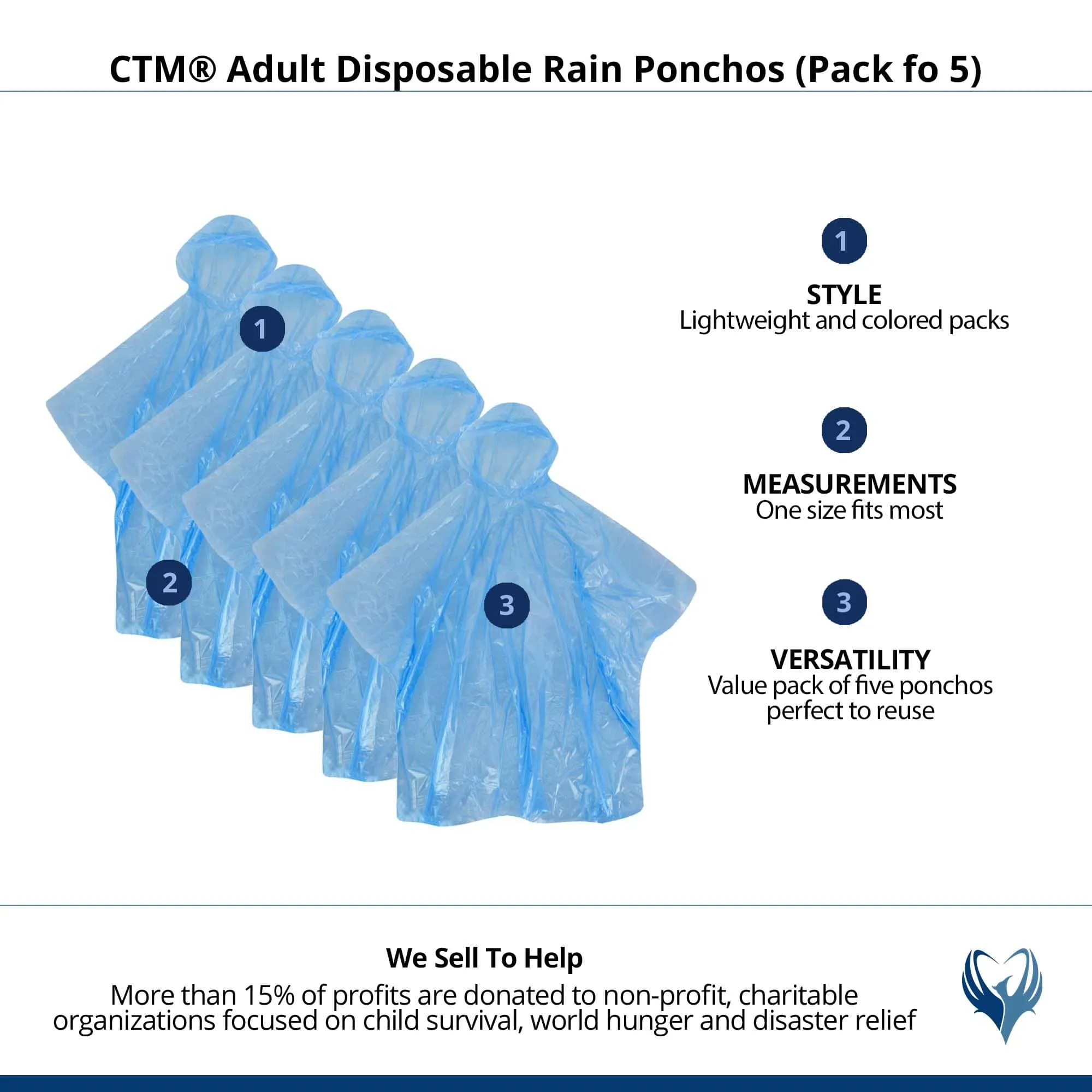 CTM Adult Disposable Rain Ponchos (Pack fo 5)