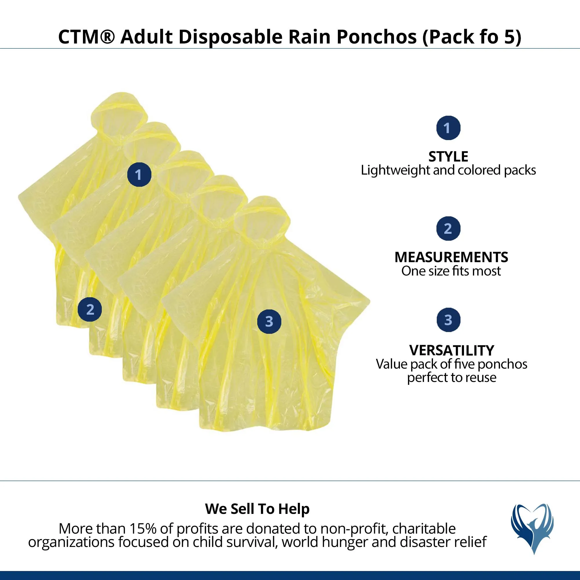 CTM Adult Disposable Rain Ponchos (Pack fo 5)