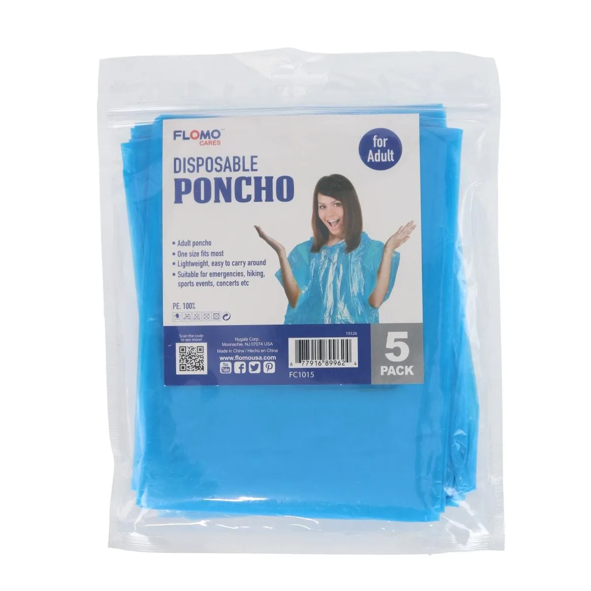 CTM Adult Disposable Rain Ponchos (Pack fo 5)