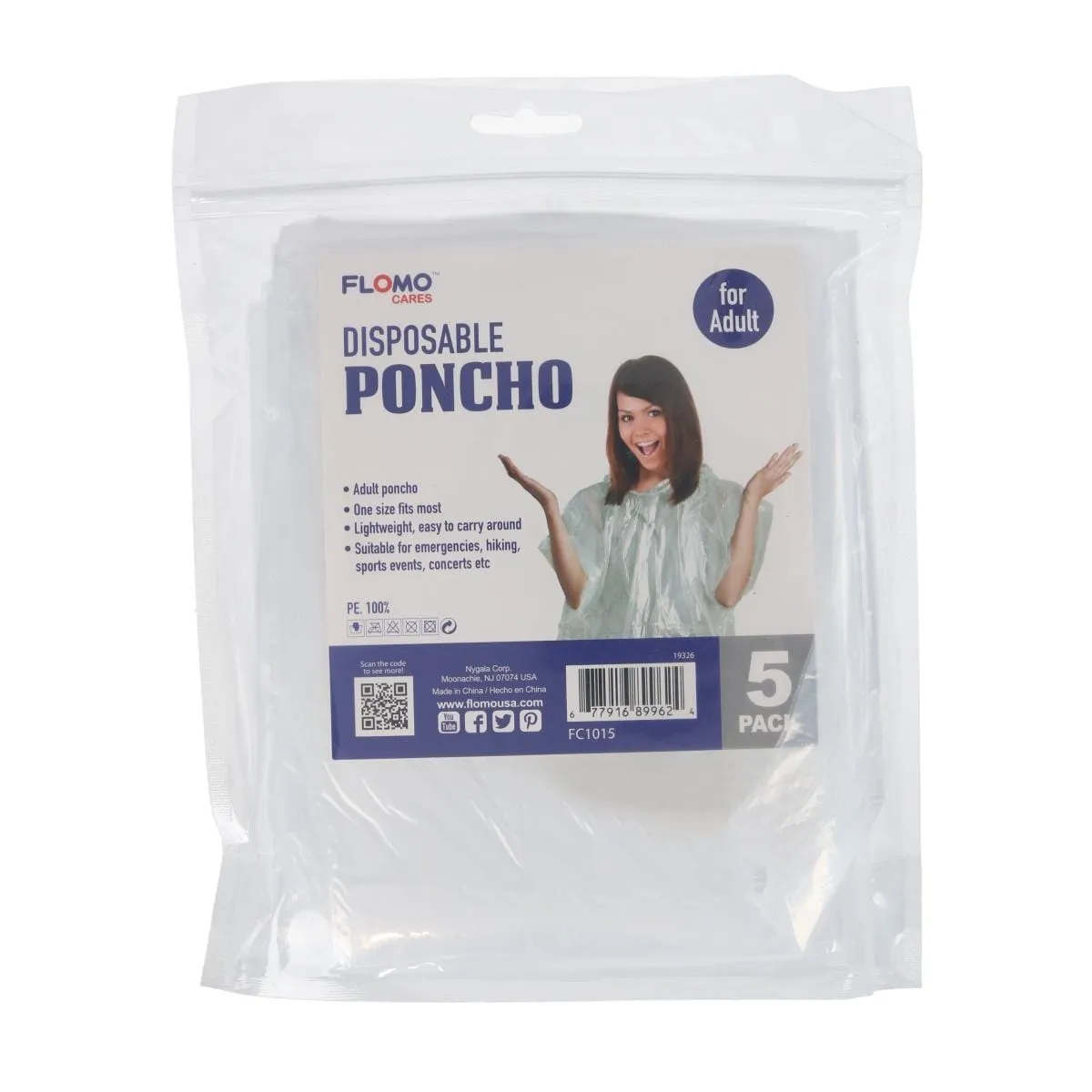 CTM Adult Disposable Rain Ponchos (Pack fo 5)