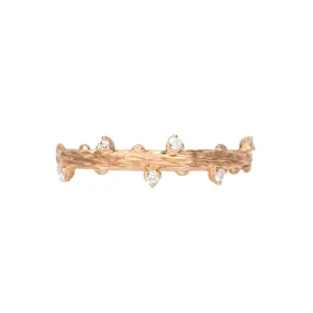 Diamond on Carved Branch Twig 14K Gold Wedding Band Stackable Ring Rose Thorn AD1275