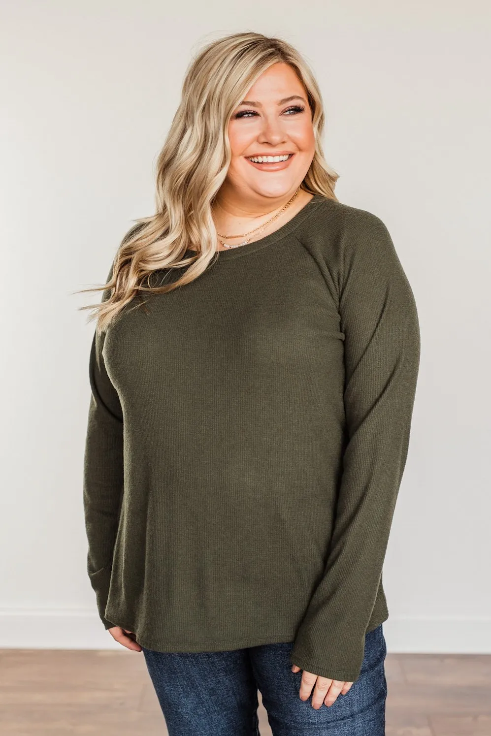 Done Hesitating Button Long Sleeve Top- Dark Olive