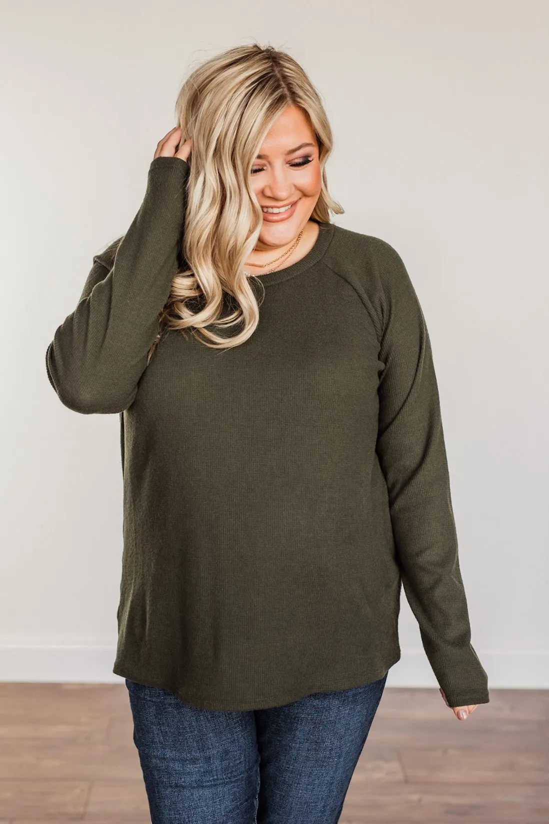 Done Hesitating Button Long Sleeve Top- Dark Olive