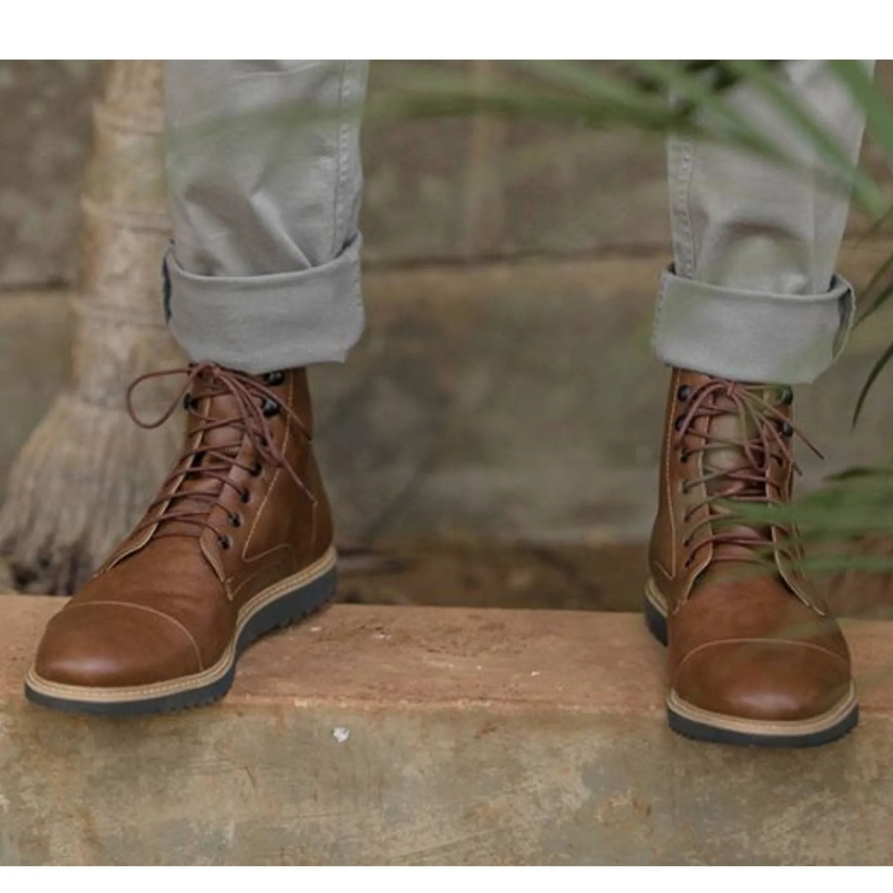 'Eddie' vegan men's lace-up boots by Ahimsa - cognac