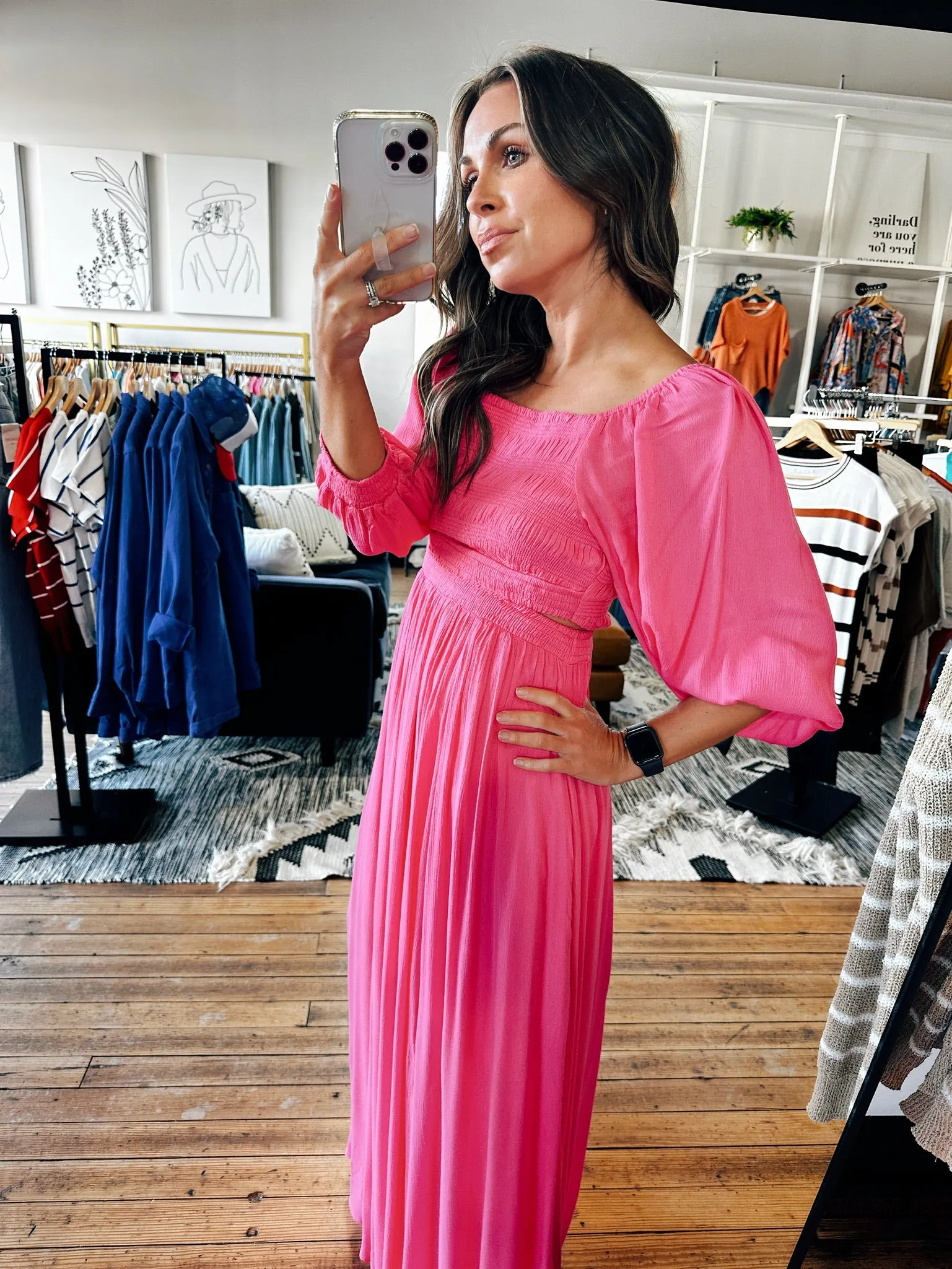 Fuchsia Puff Sleeve Maxi Dress