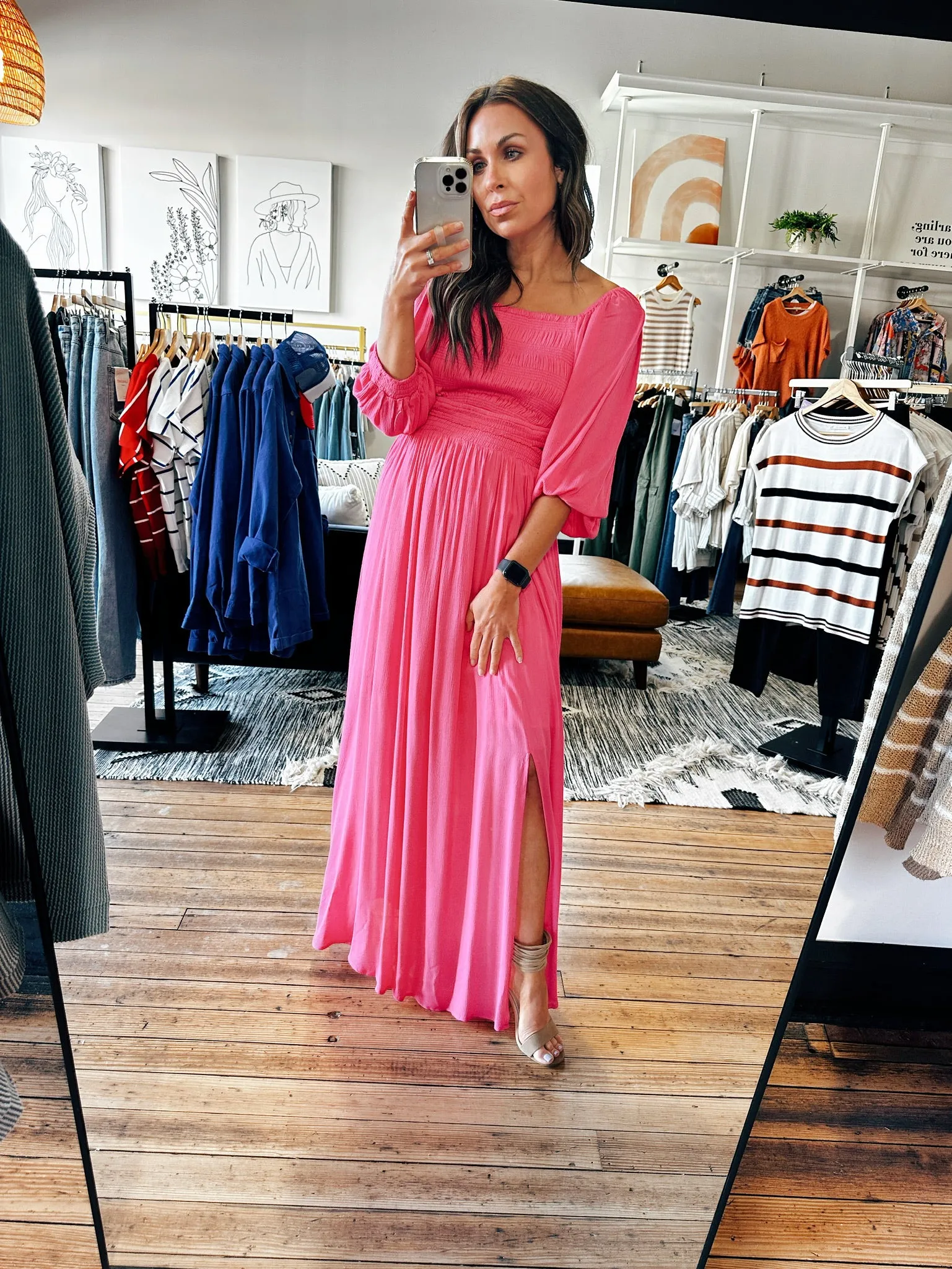 Fuchsia Puff Sleeve Maxi Dress