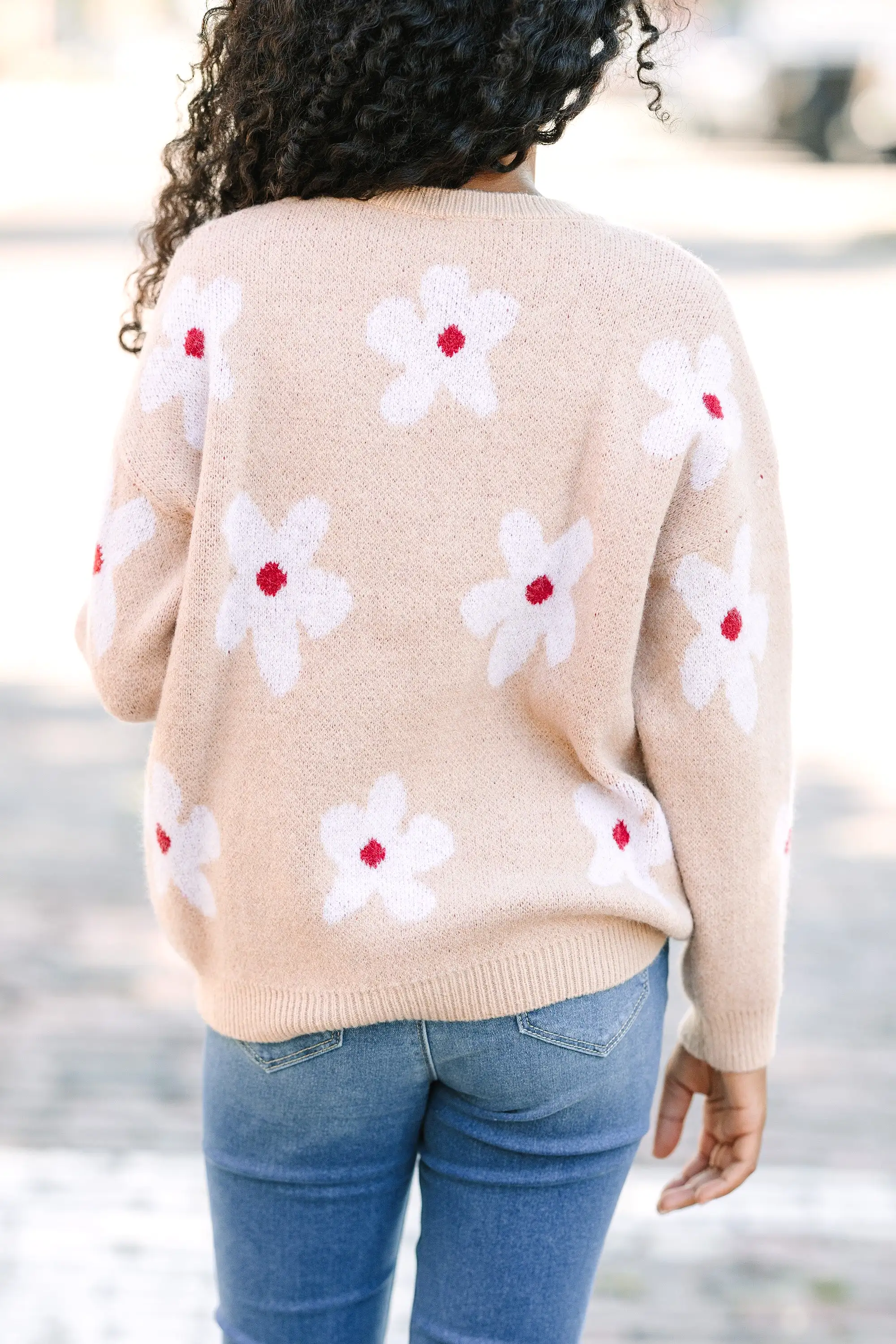 Girls: Feeling Fun Sand Brown Floral Sweater