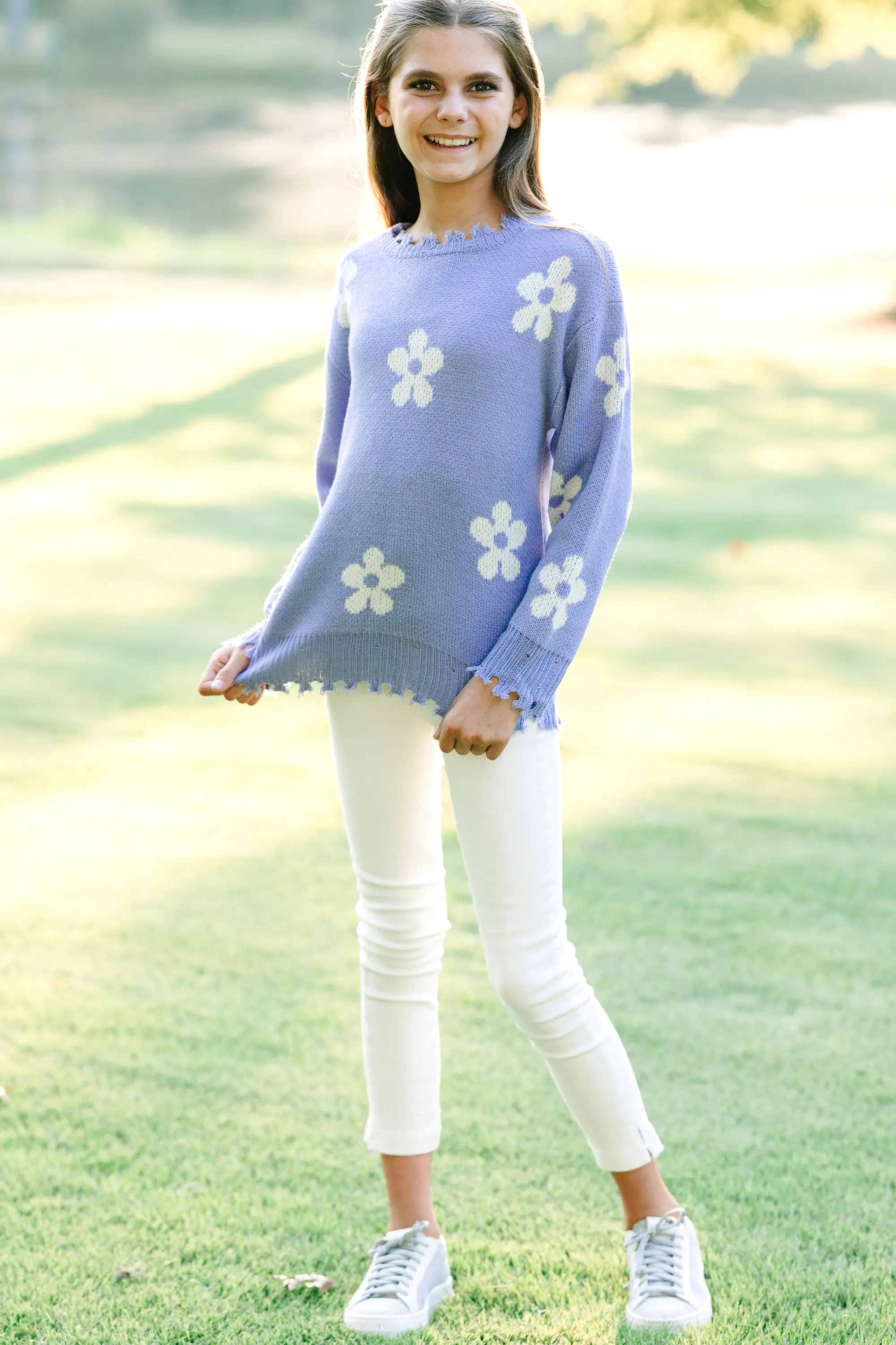 Girls: Go Where You Choose Lavender Purple Floral Sweater