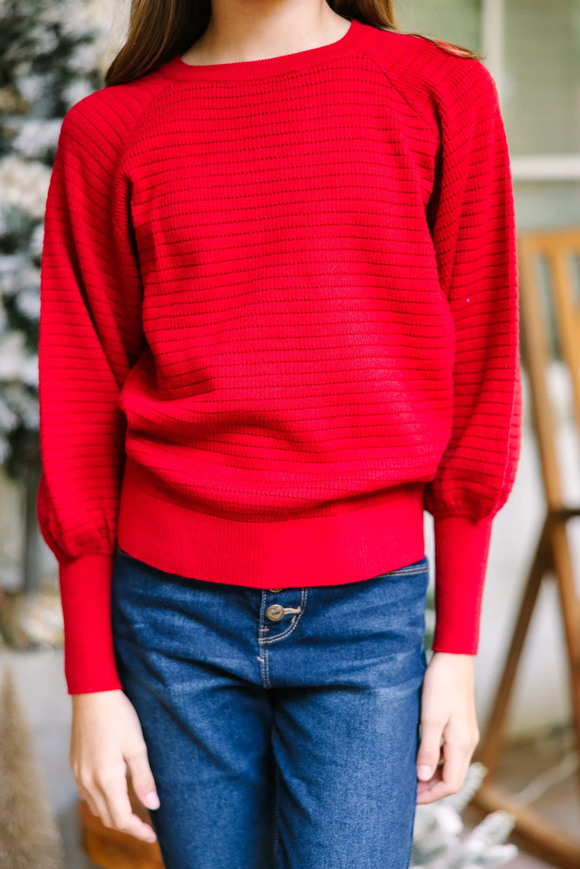 Girls: In The Works Red Ribbed Sweater