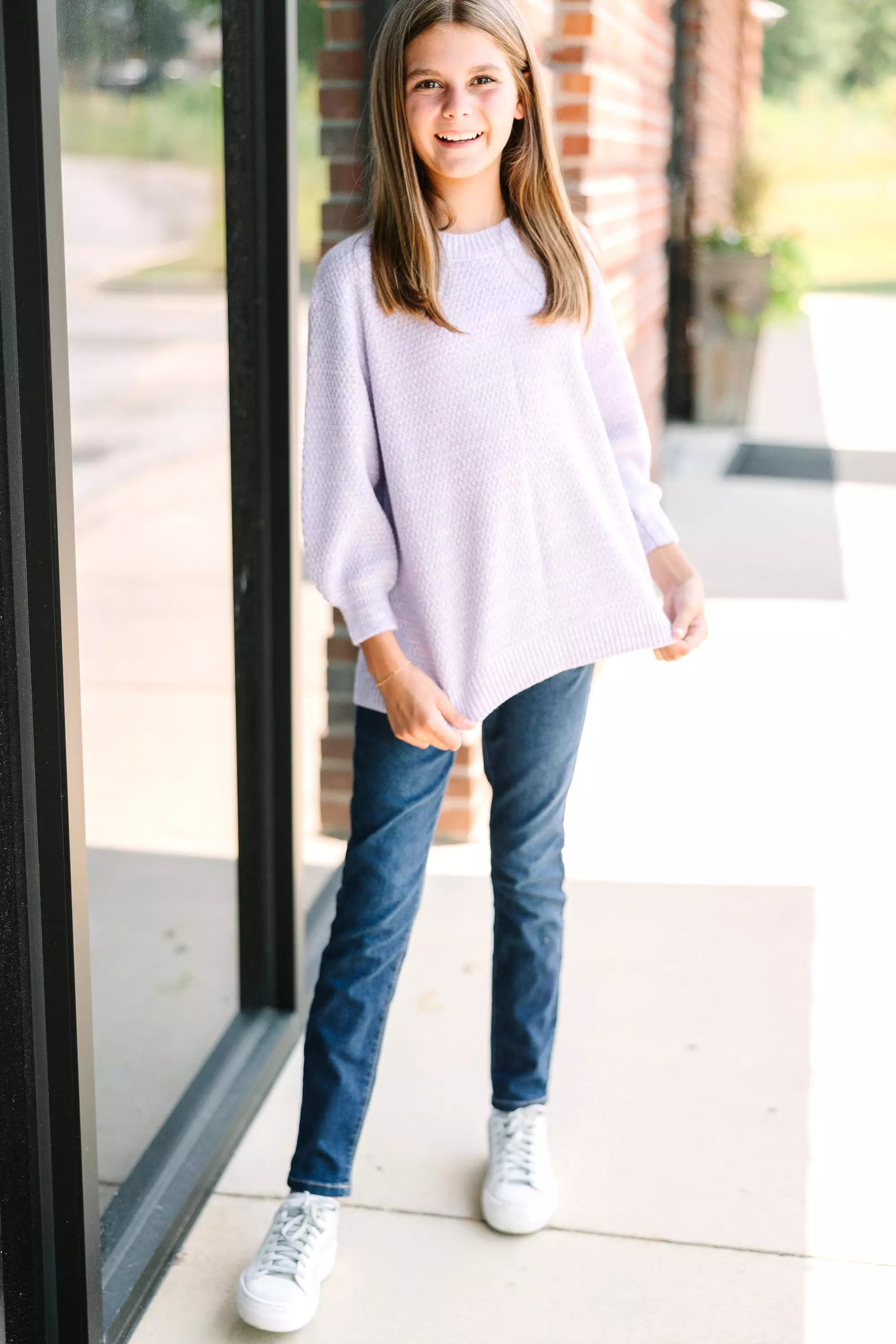 Girls: The Slouchy Lavender Purple Bubble 3/4 Sleeve Sweater