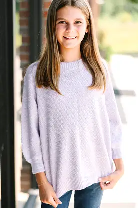 Girls: The Slouchy Lavender Purple Bubble 3/4 Sleeve Sweater