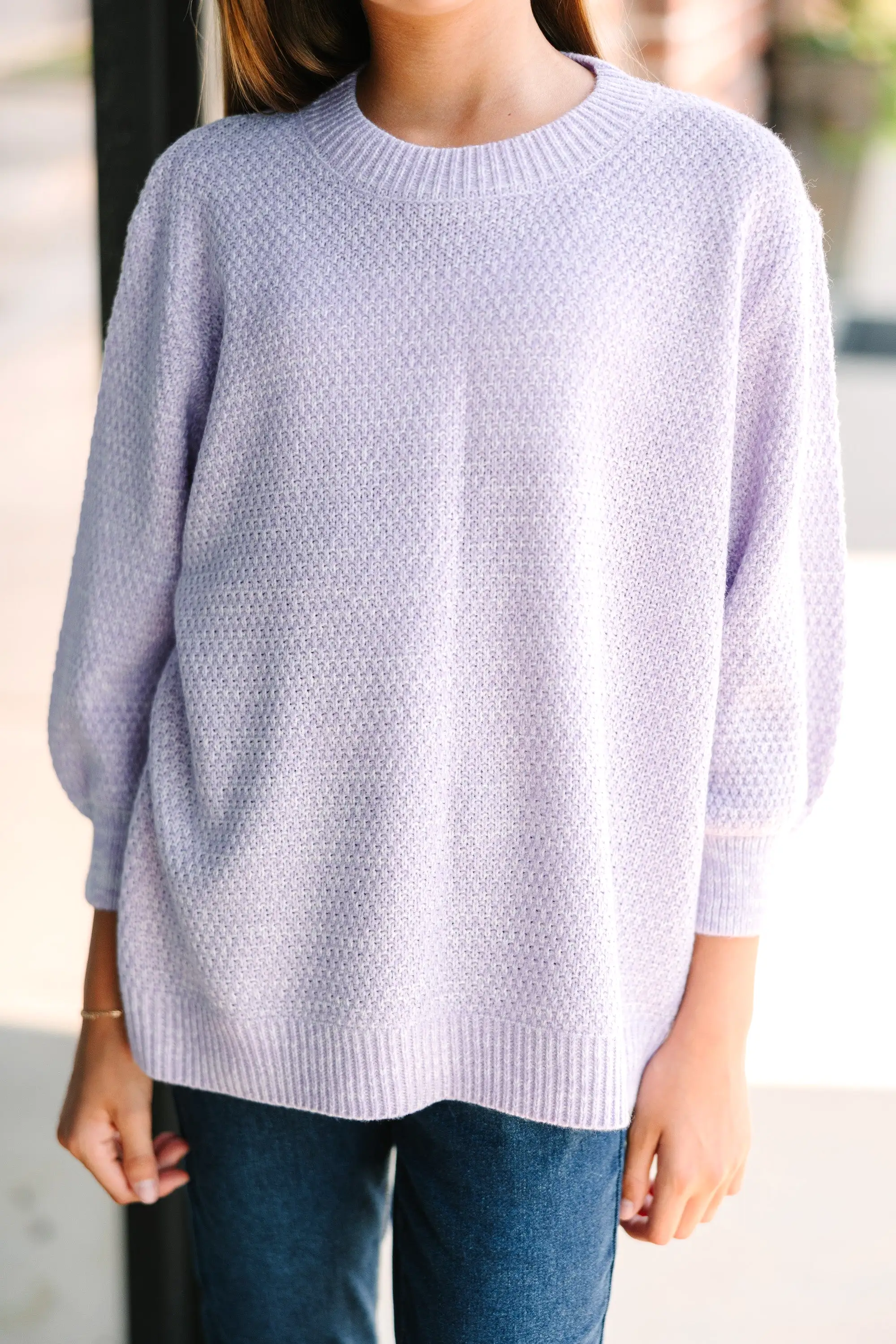 Girls: The Slouchy Lavender Purple Bubble 3/4 Sleeve Sweater