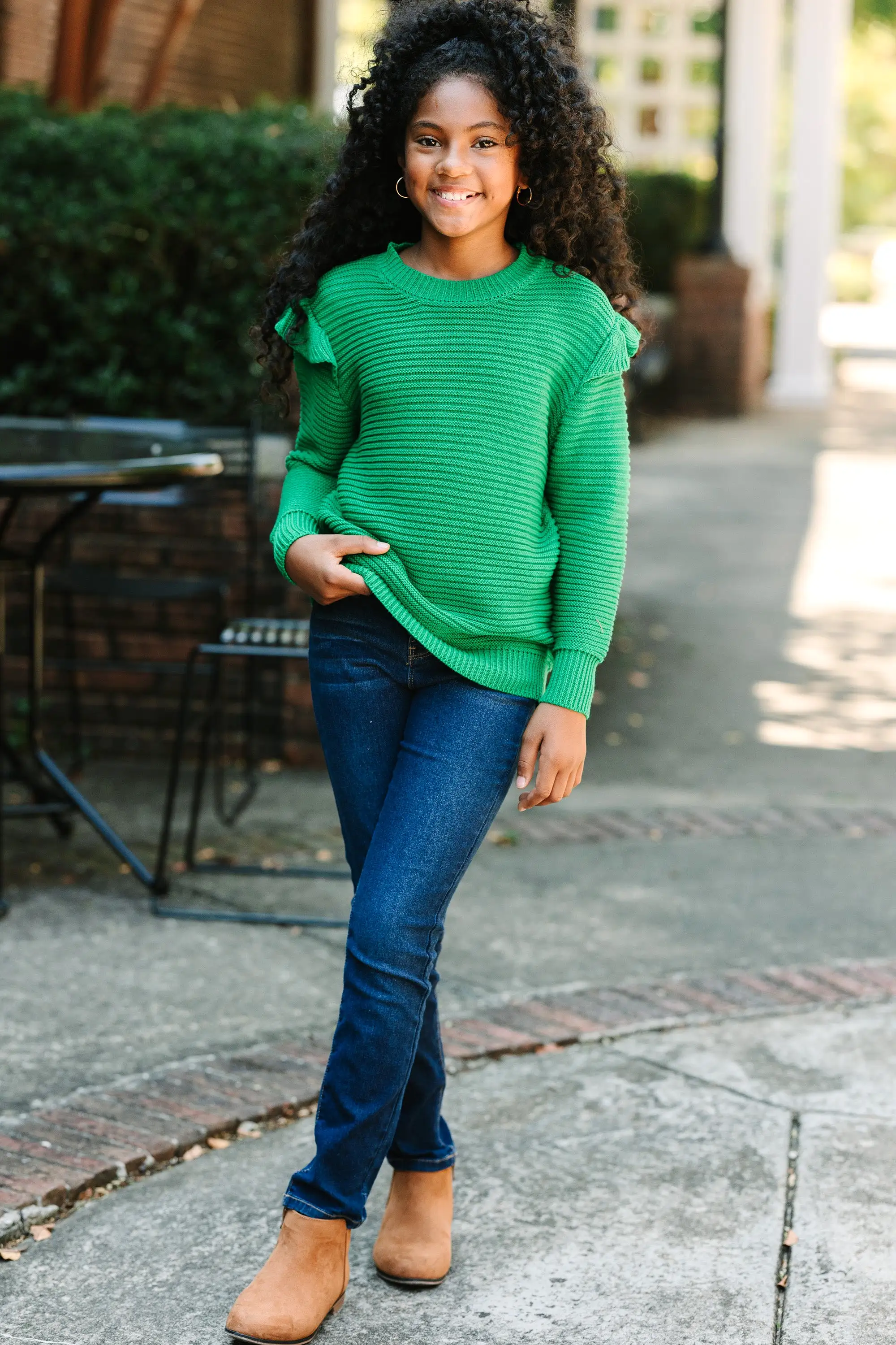 Girls: Wild About You Emerald Green Ribbed Sweater