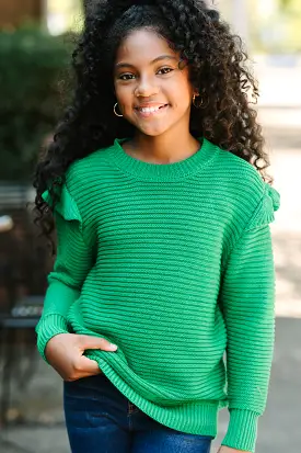 Girls: Wild About You Emerald Green Ribbed Sweater