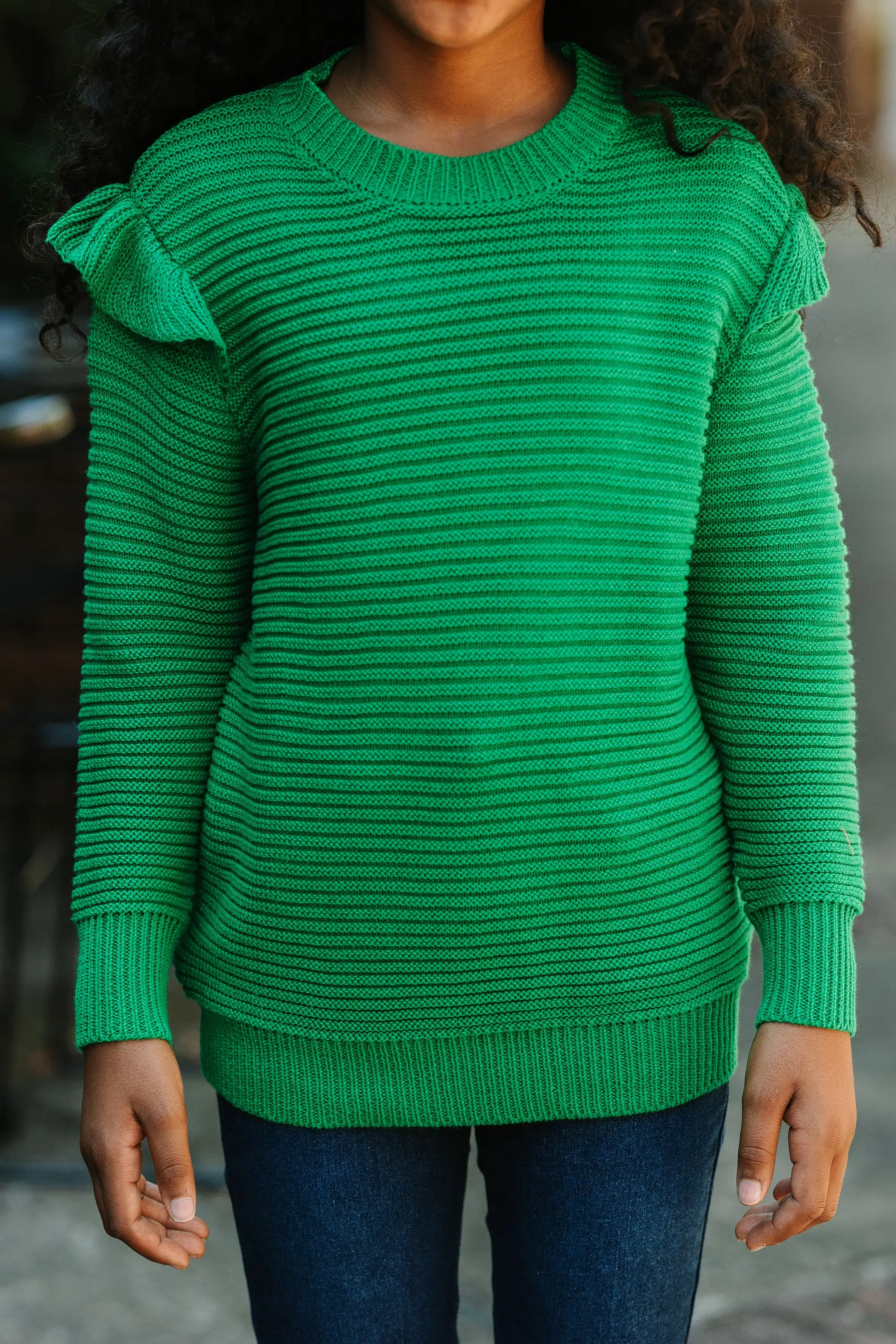 Girls: Wild About You Emerald Green Ribbed Sweater