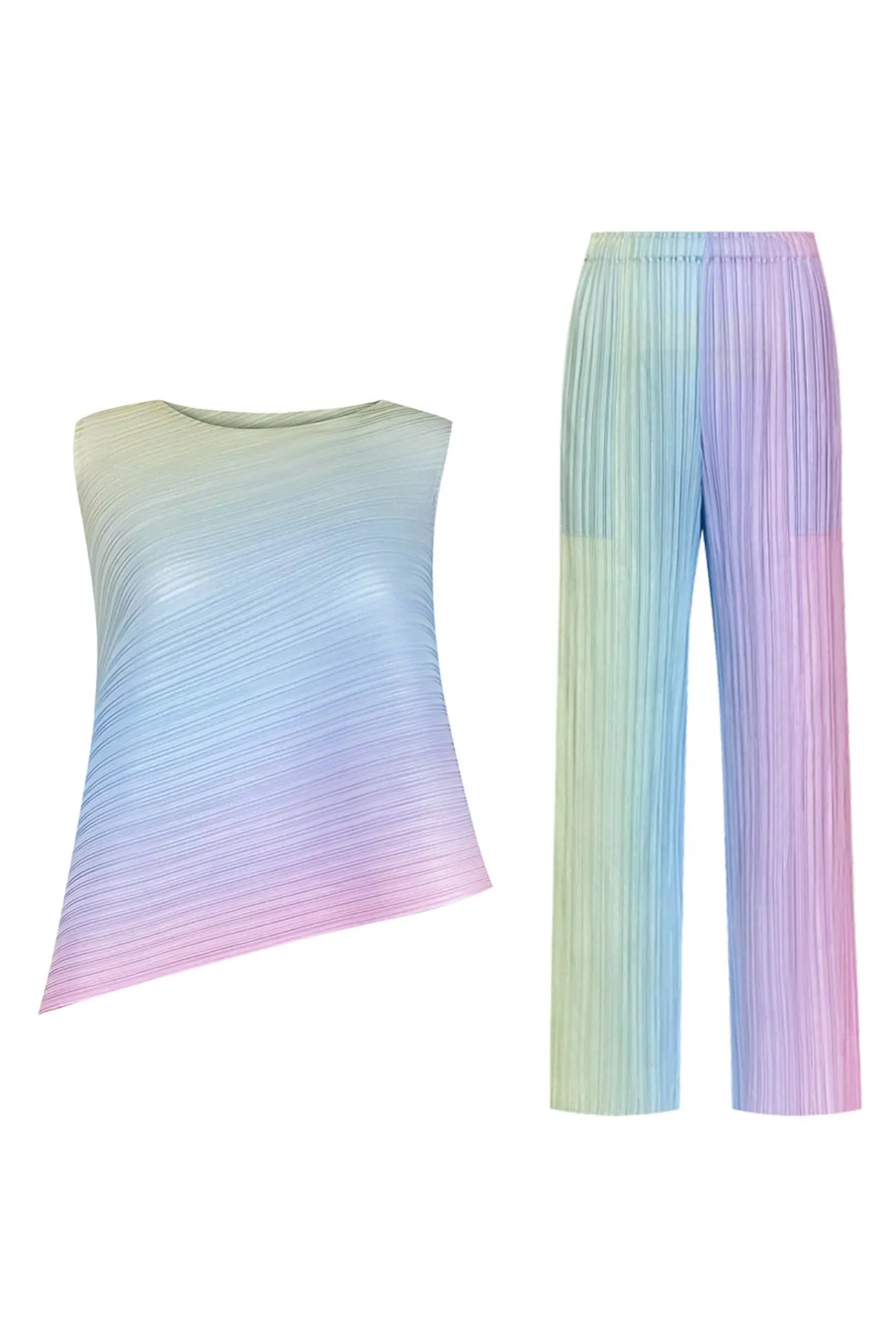 Gradient Full Pleated Irregular Top & Wide Leg Pants