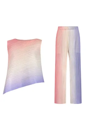 Gradient Full Pleated Irregular Top & Wide Leg Pants