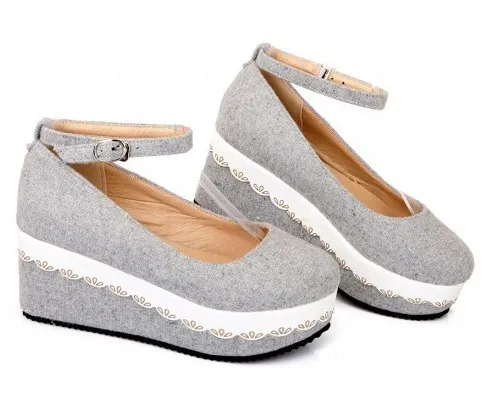 Grey Platforms Wedges Mary Jane Lolita Flats Shoes