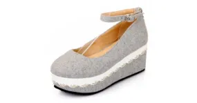 Grey Platforms Wedges Mary Jane Lolita Flats Shoes