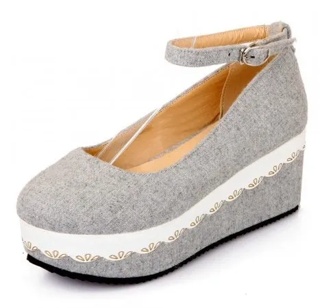 Grey Platforms Wedges Mary Jane Lolita Flats Shoes