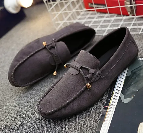 Grey Suede Bow Mens Casual Loafers Flats Shoes