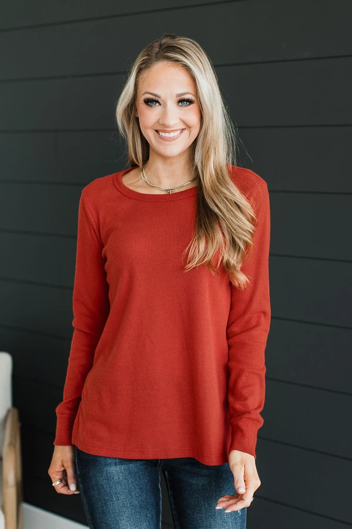 Heart On The Line Knit Top- Dark Rust