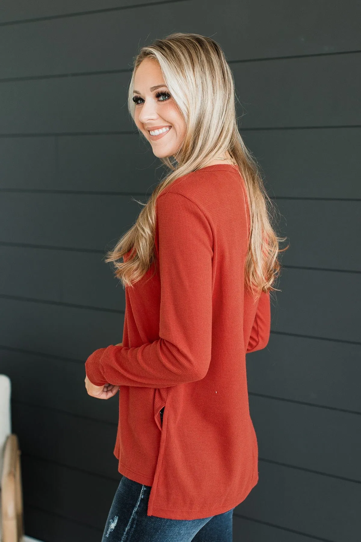 Heart On The Line Knit Top- Dark Rust