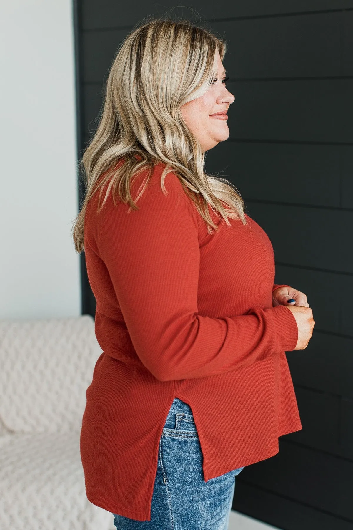 Heart On The Line Knit Top- Dark Rust