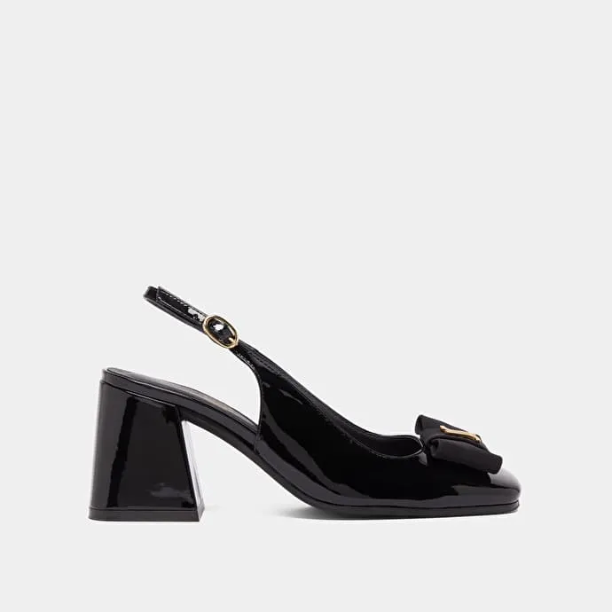 Heeled slingbacks in black patent