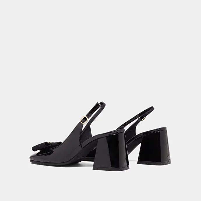 Heeled slingbacks in black patent