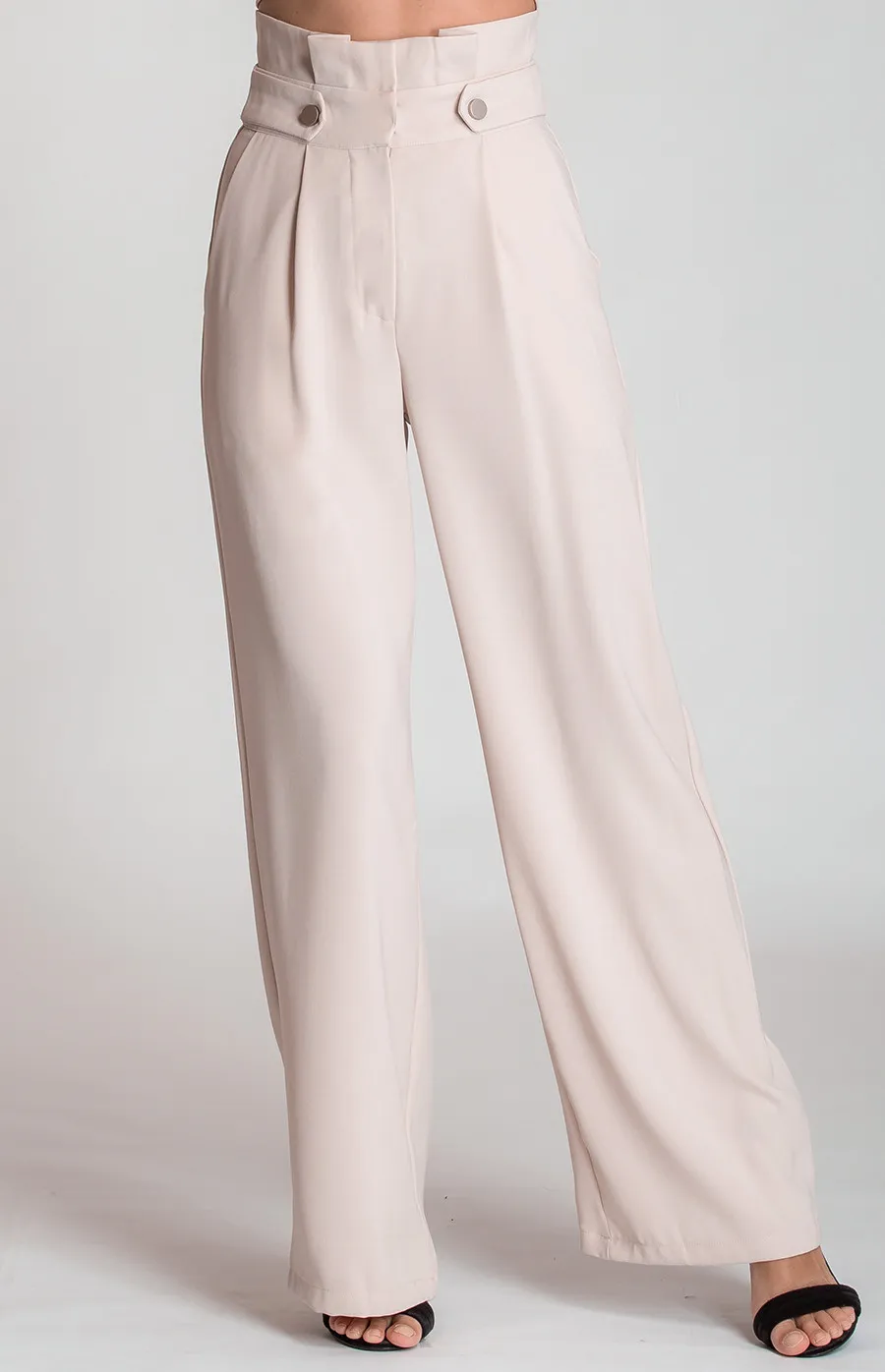 High Waist Wide Leg Pants with Button Details (SPA336A) 