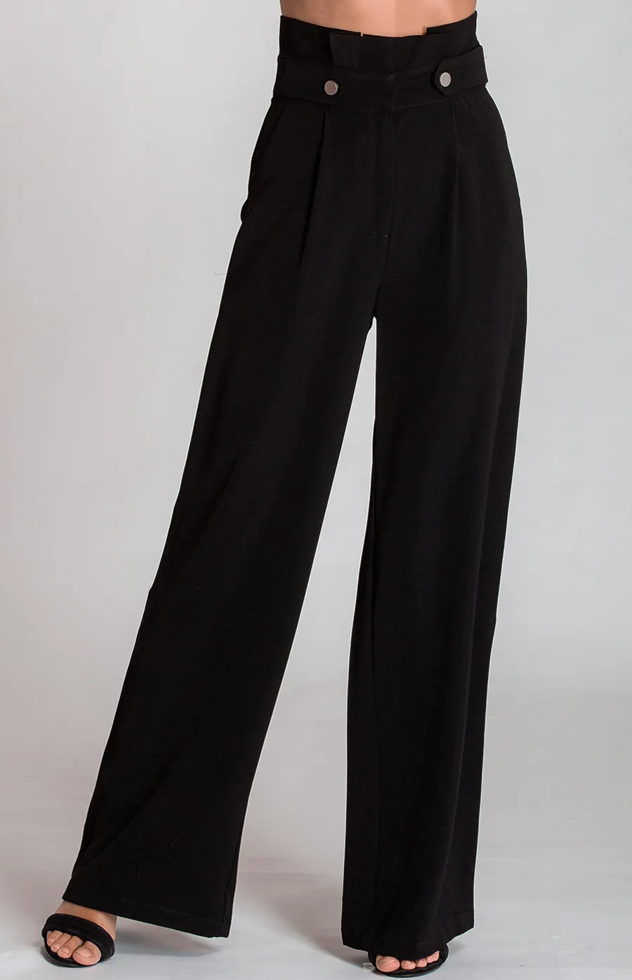 High Waist Wide Leg Pants with Button Details (SPA336A) 