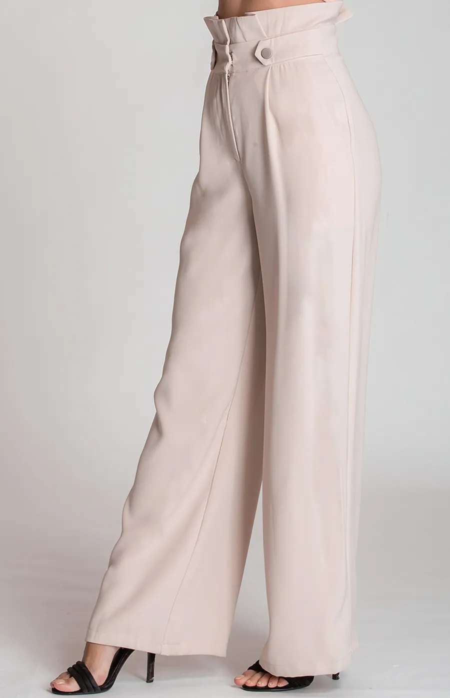 High Waist Wide Leg Pants with Button Details (SPA336A) 