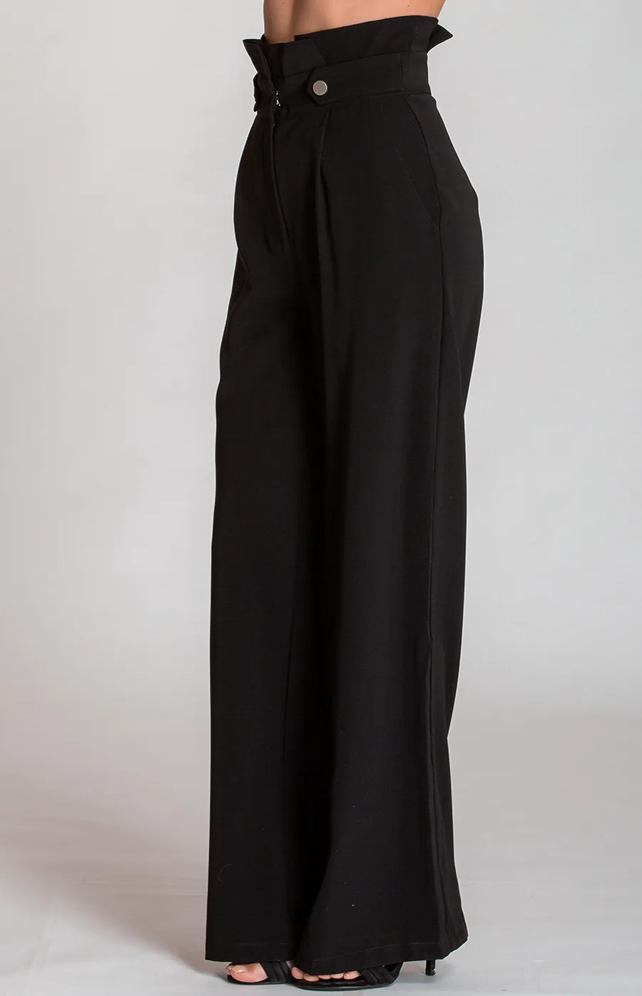 High Waist Wide Leg Pants with Button Details (SPA336A) 