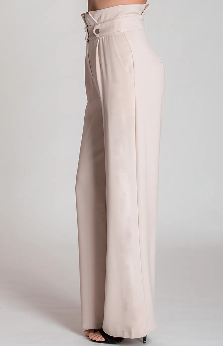 High Waist Wide Leg Pants with Button Details (SPA336A) 