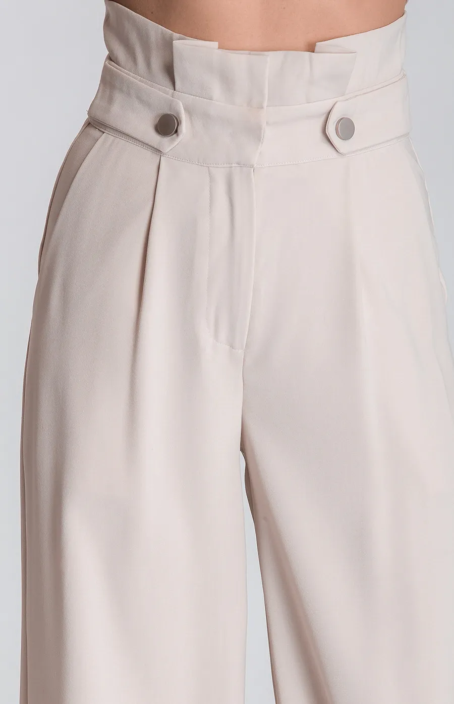 High Waist Wide Leg Pants with Button Details (SPA336A) 