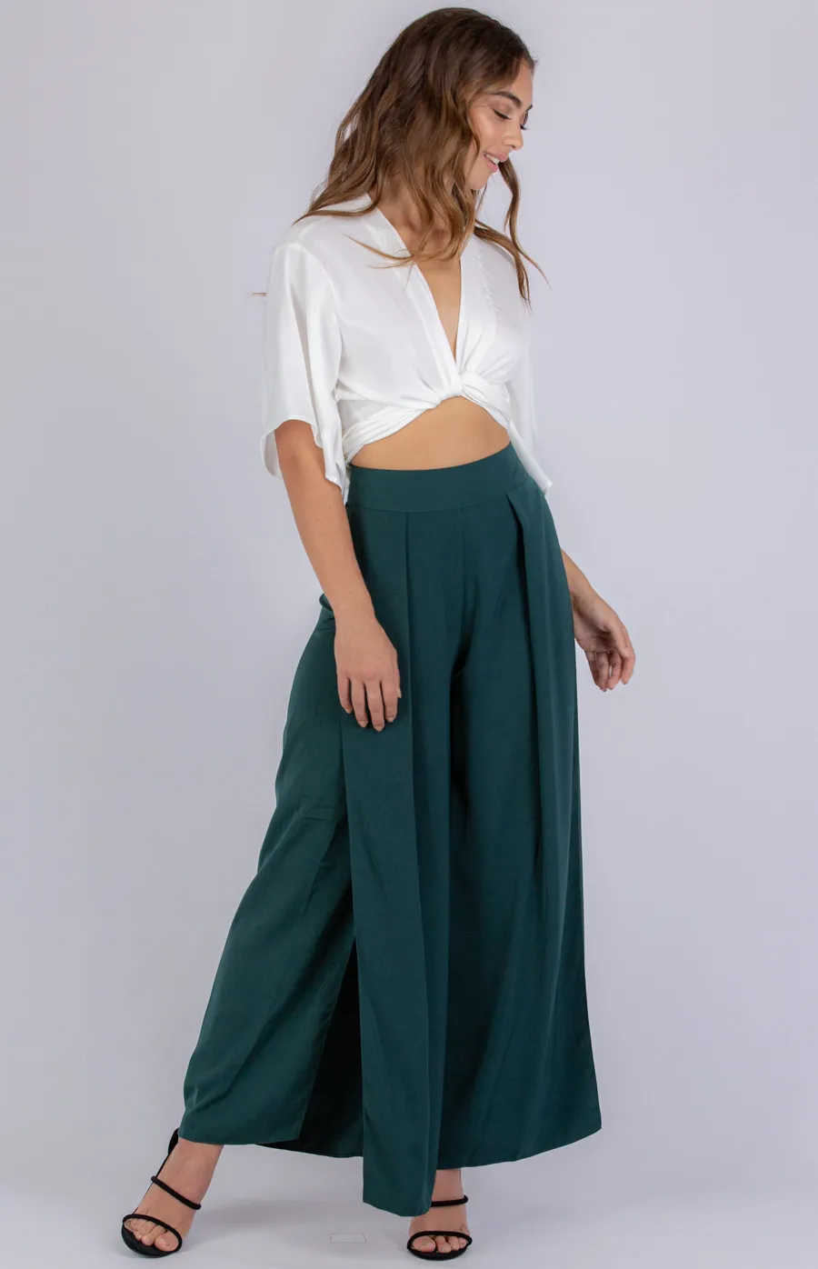 High Waist Wide Leg Pants with Hidden Split (SPA327A) 