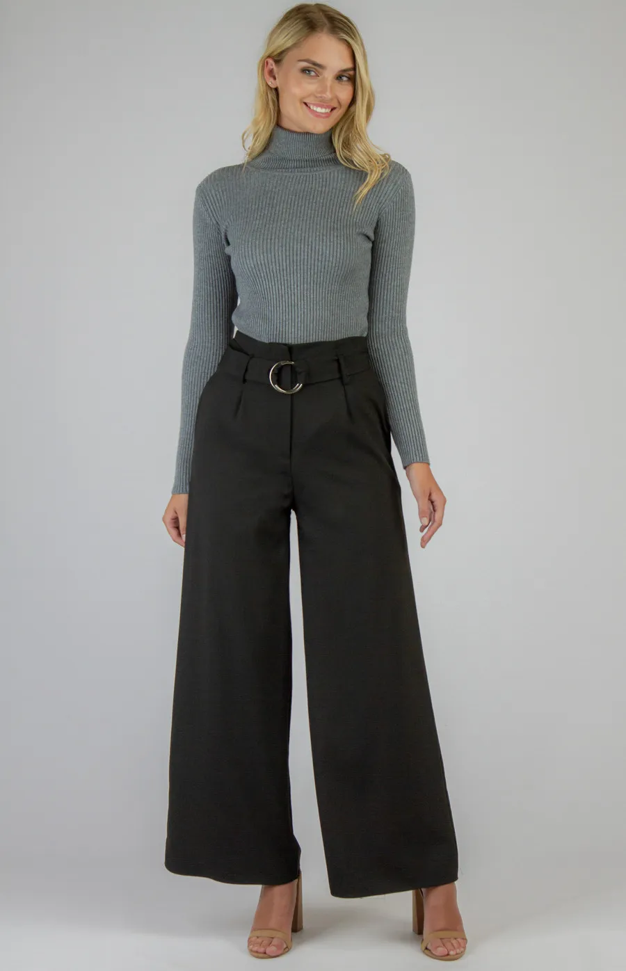 High Waisted Wide Leg Pants with Belt Details (APA810A)