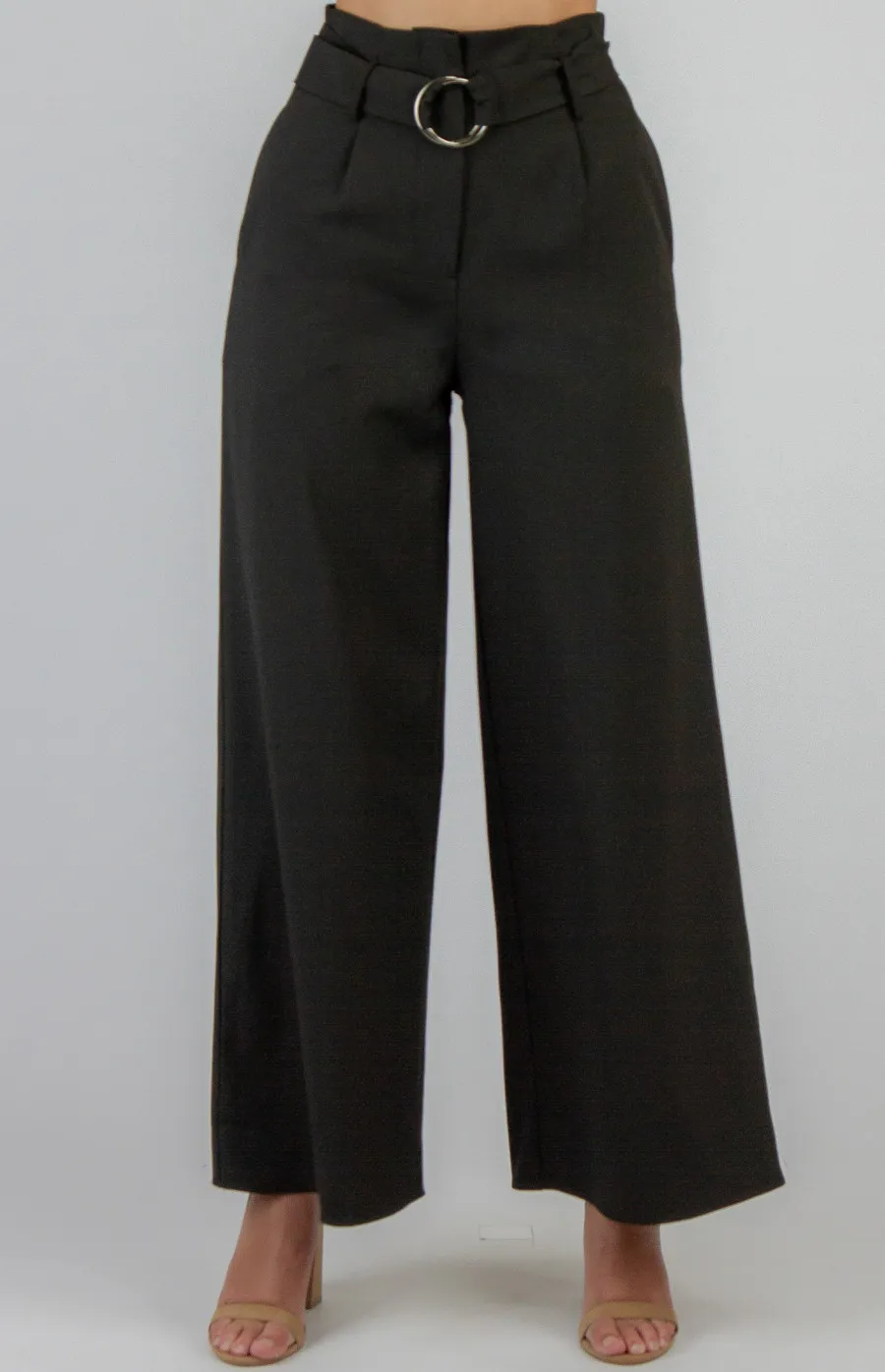 High Waisted Wide Leg Pants with Belt Details (APA810A)