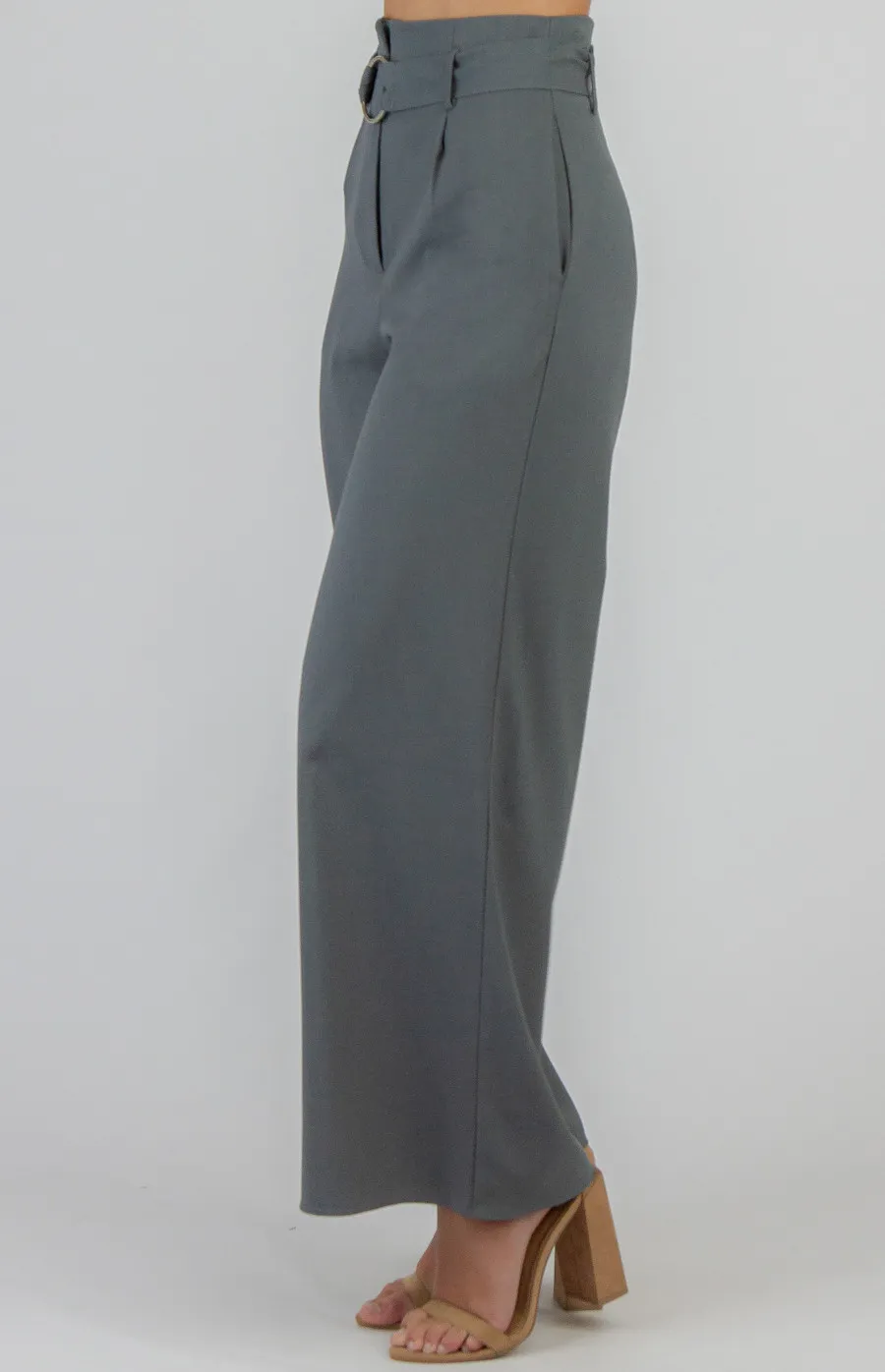 High Waisted Wide Leg Pants with Belt Details (APA810A)