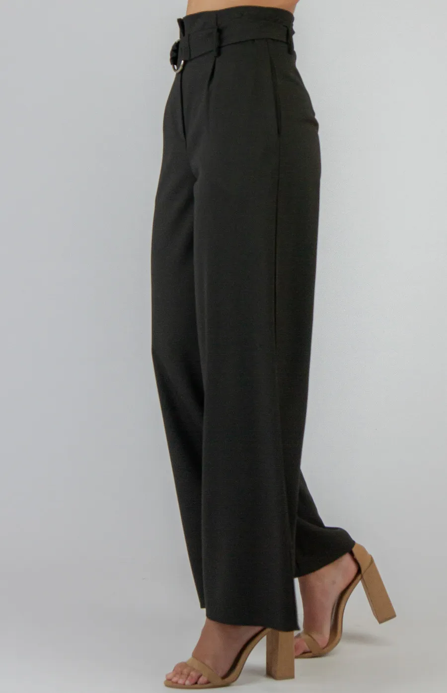 High Waisted Wide Leg Pants with Belt Details (APA810A)