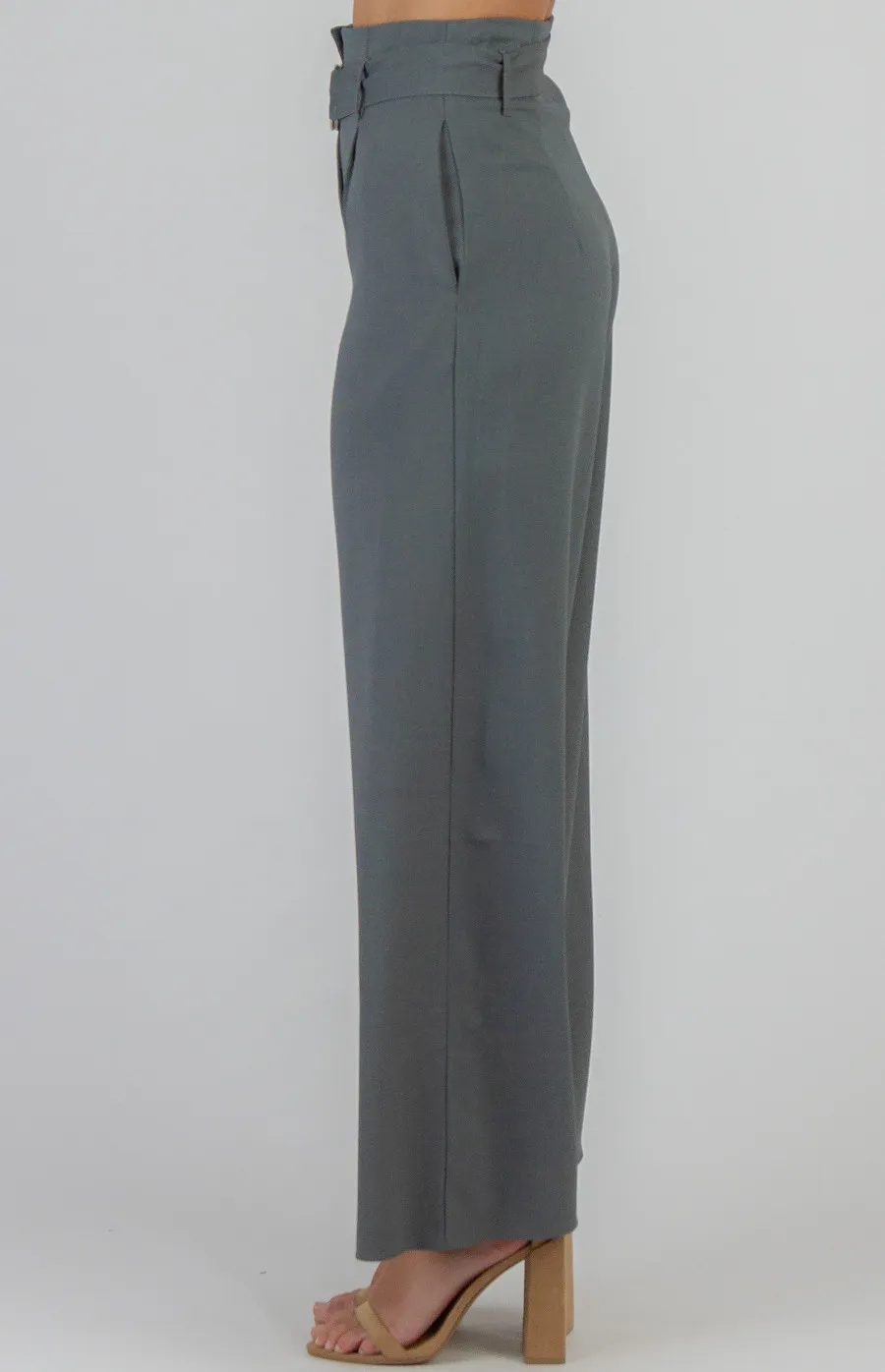 High Waisted Wide Leg Pants with Belt Details (APA810A)