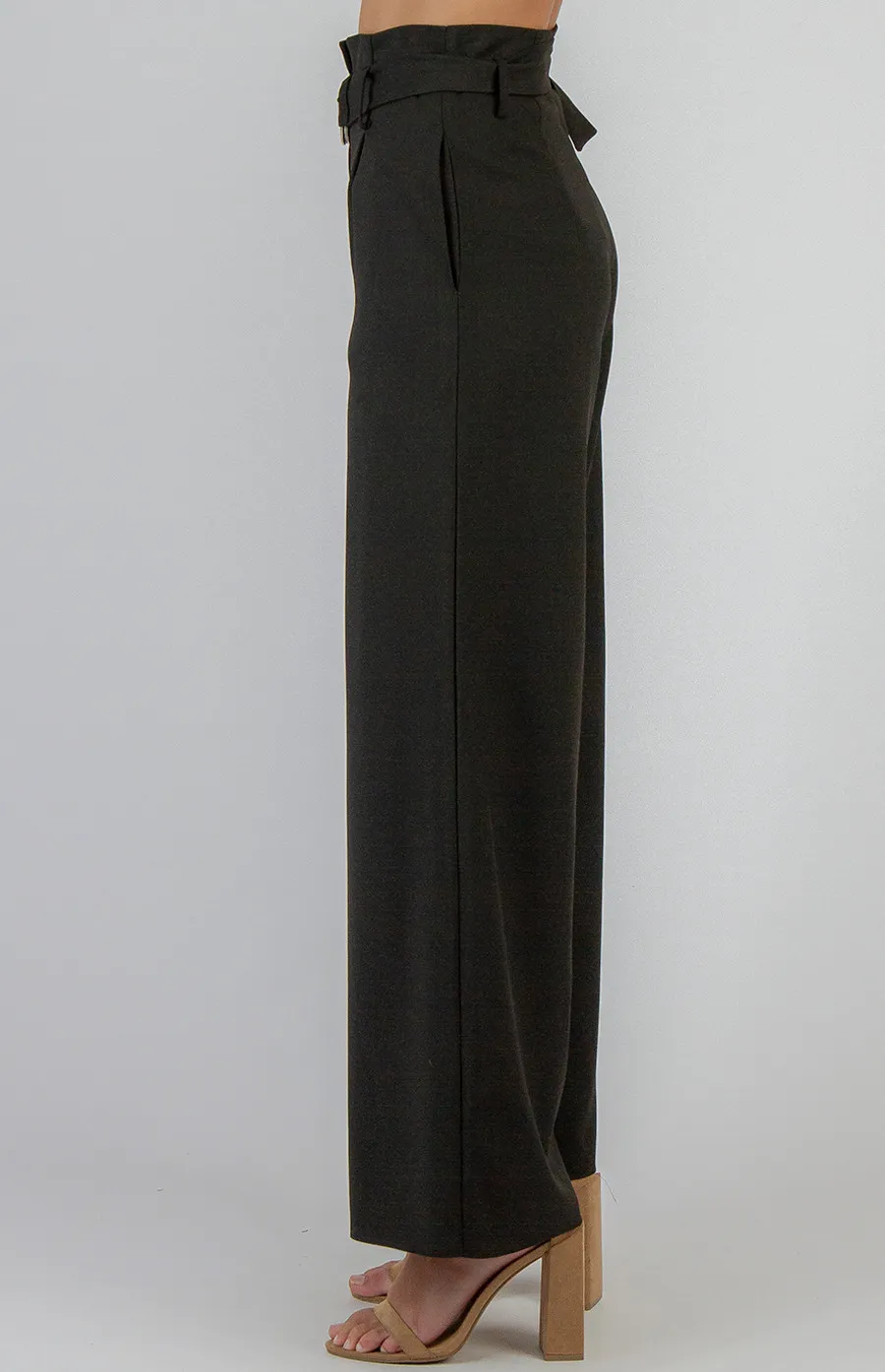 High Waisted Wide Leg Pants with Belt Details (APA810A)