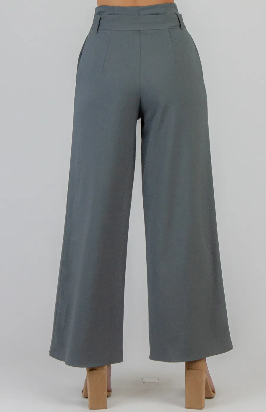 High Waisted Wide Leg Pants with Belt Details (APA810A)