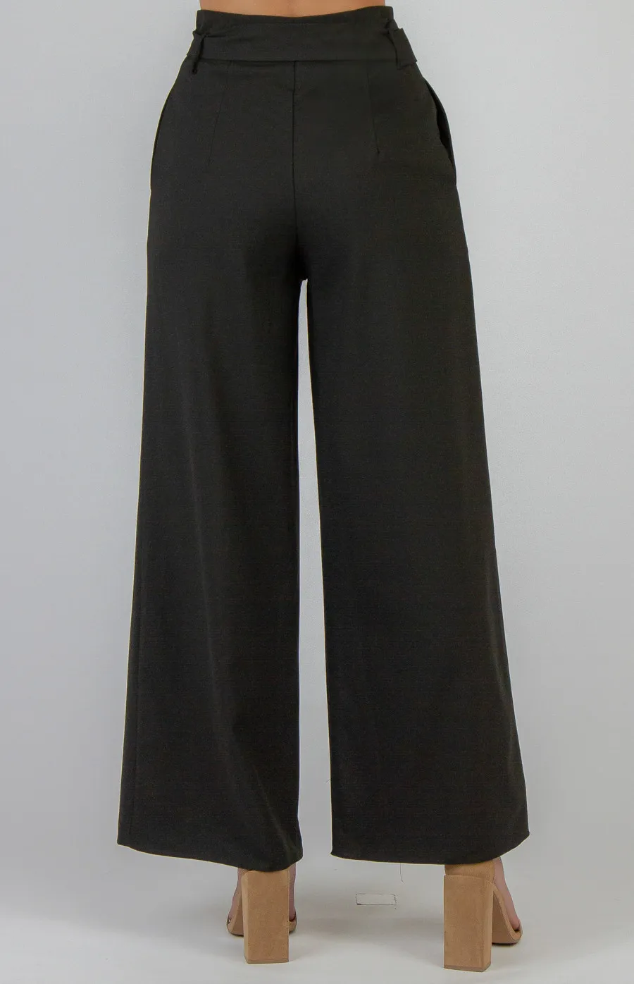 High Waisted Wide Leg Pants with Belt Details (APA810A)