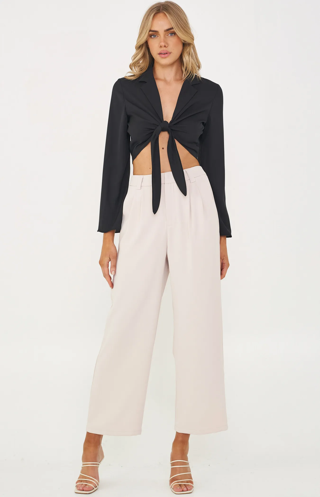 High Waisted Wide Leg Pants with Double Pleat Detail (SPA413B)