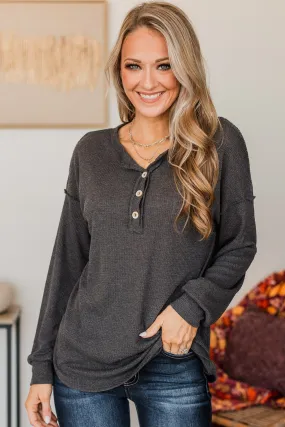 Hopeful Dreaming Knit Top- Charcoal