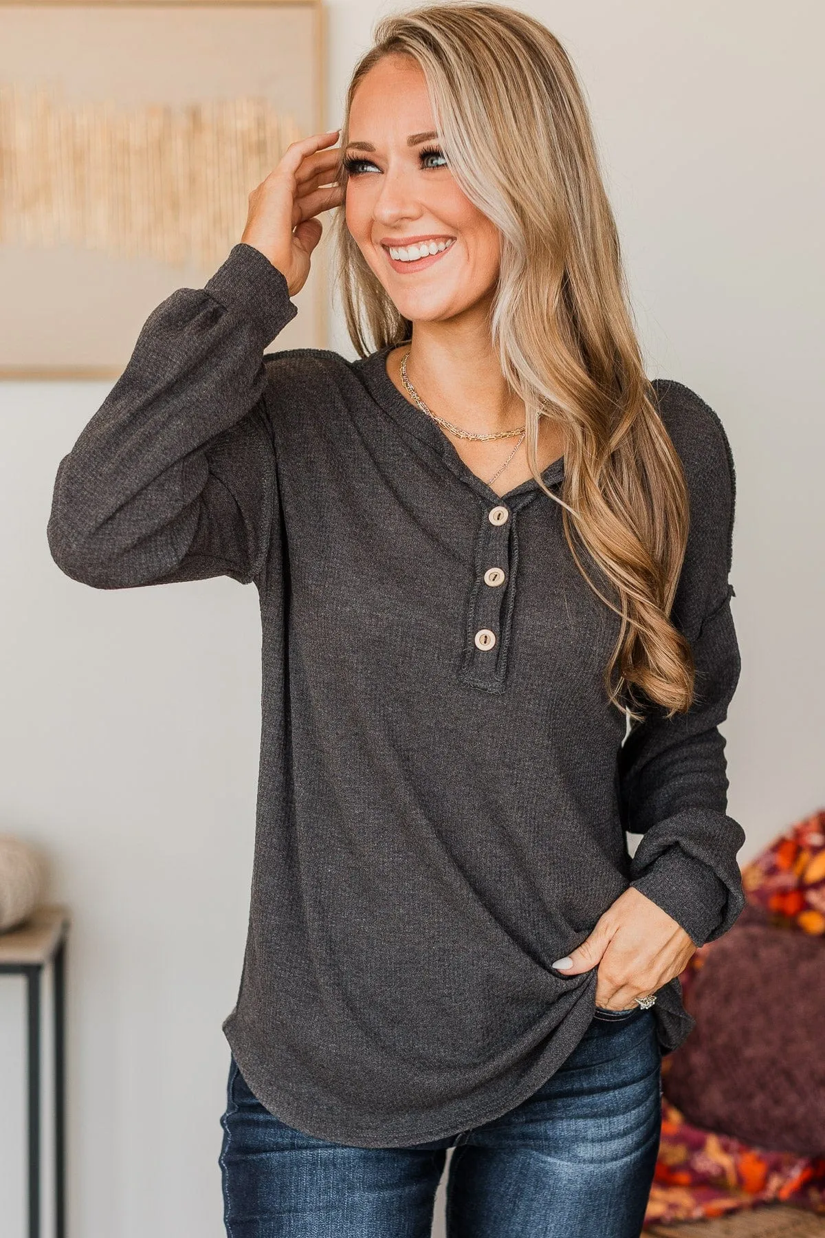 Hopeful Dreaming Knit Top- Charcoal